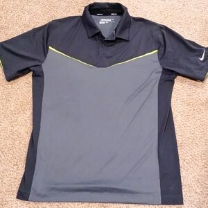 Nike Golf Tour Performance Black and Gray Dri-Fit Polo Shirt Mens Size M